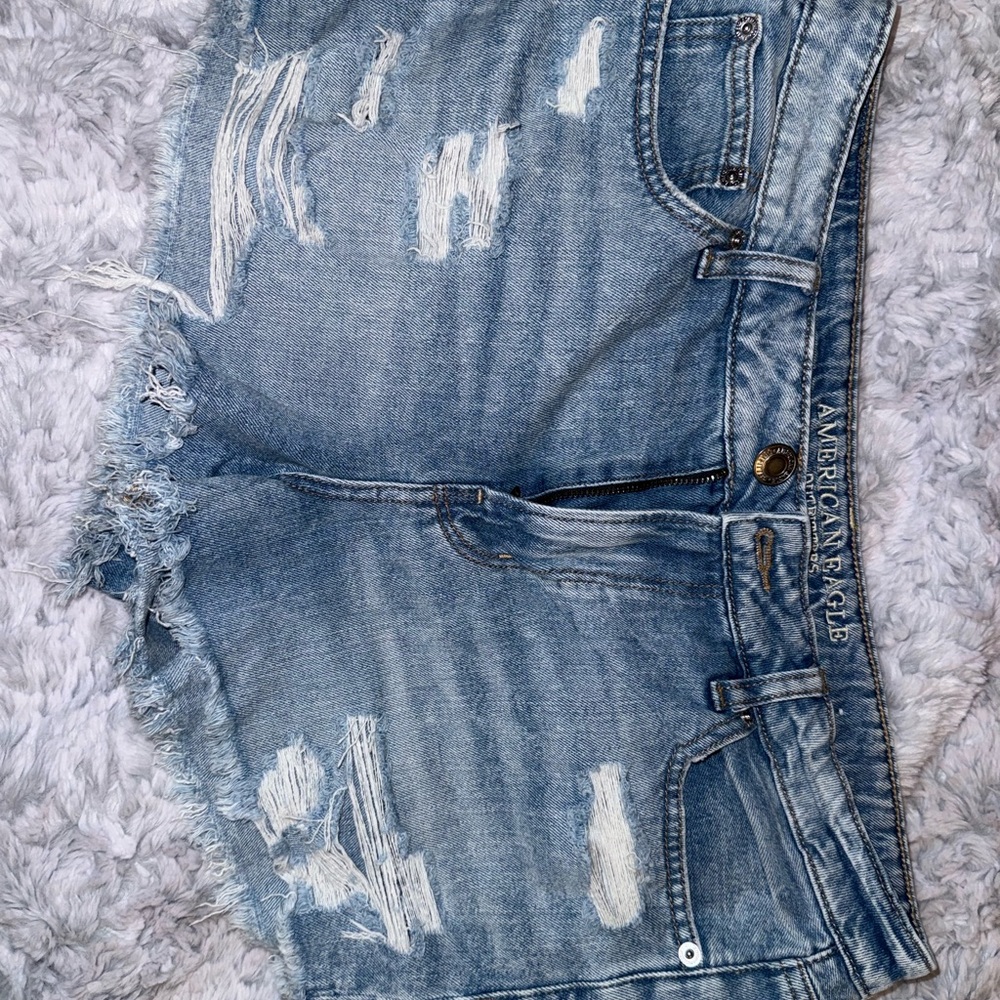 American Eagle Outfitters Light Blue Distressed Denim Jean Shorts